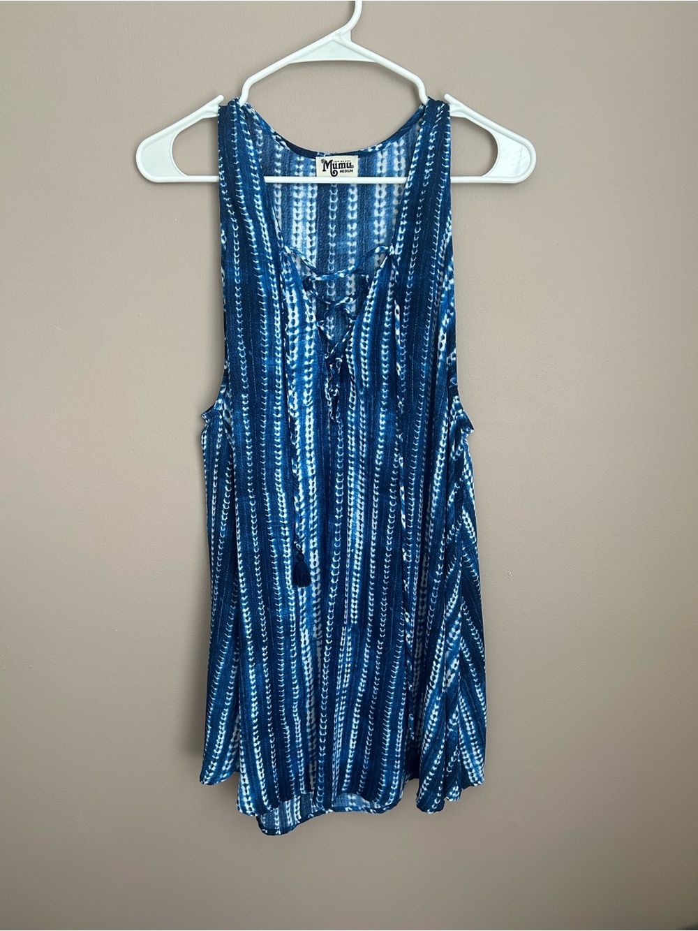 Show Me Your MuMu Blue & White Lace-Up Mini Dress